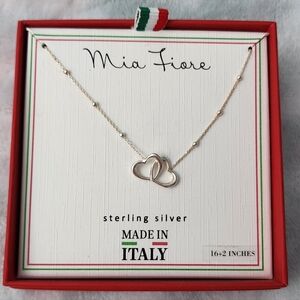 S925 Silver Interlocked Hearts fixed pendant 16"+ necklace from Mia Fiore, NEW!